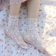 Calcetines De Encaje Floral Transparente Para Mujer - Tienda Kawaii