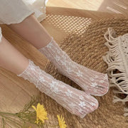 Calcetines De Encaje Floral Transparente Para Mujer - Tienda Kawaii